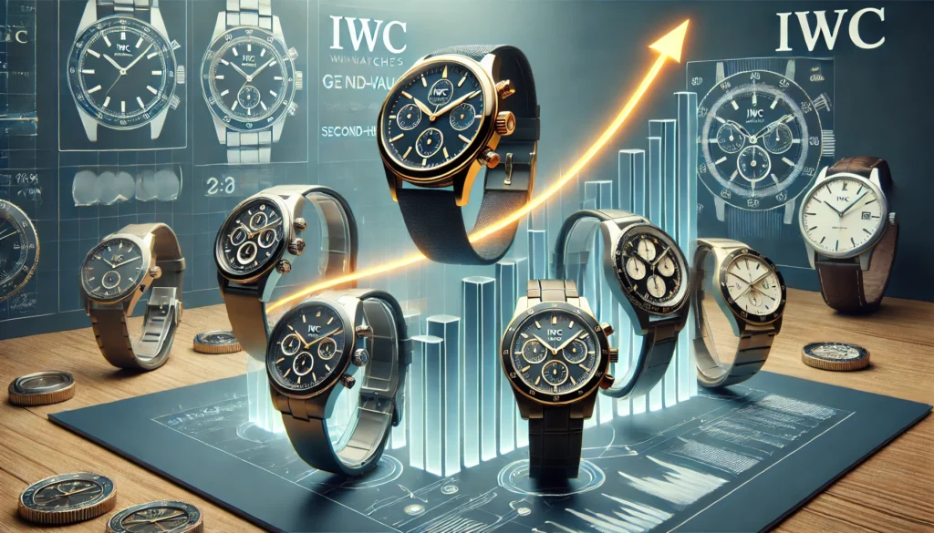 IWCが中古市場で値上がりしている様子を表現した横長のイメージ画像